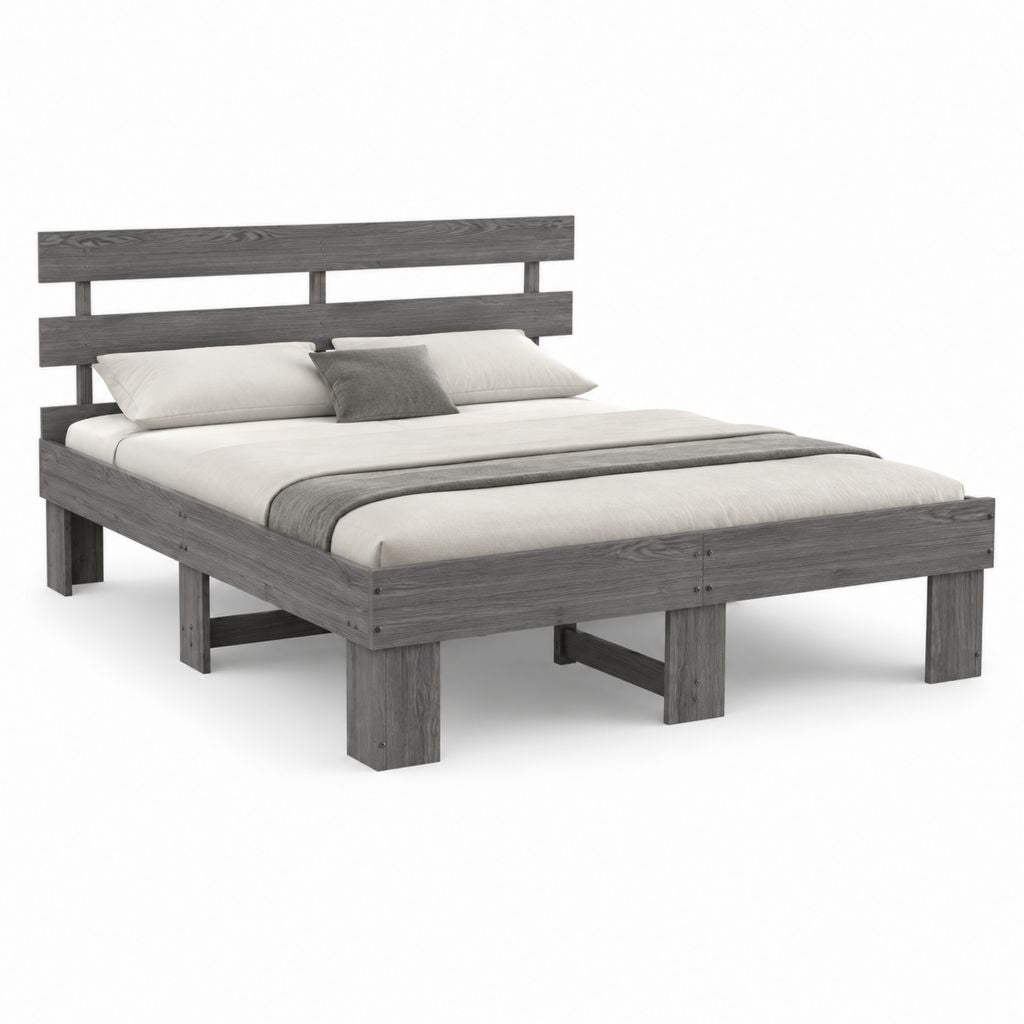 Cadre de lit double gris en pin massif 160 x 200 cm avec tête de lit