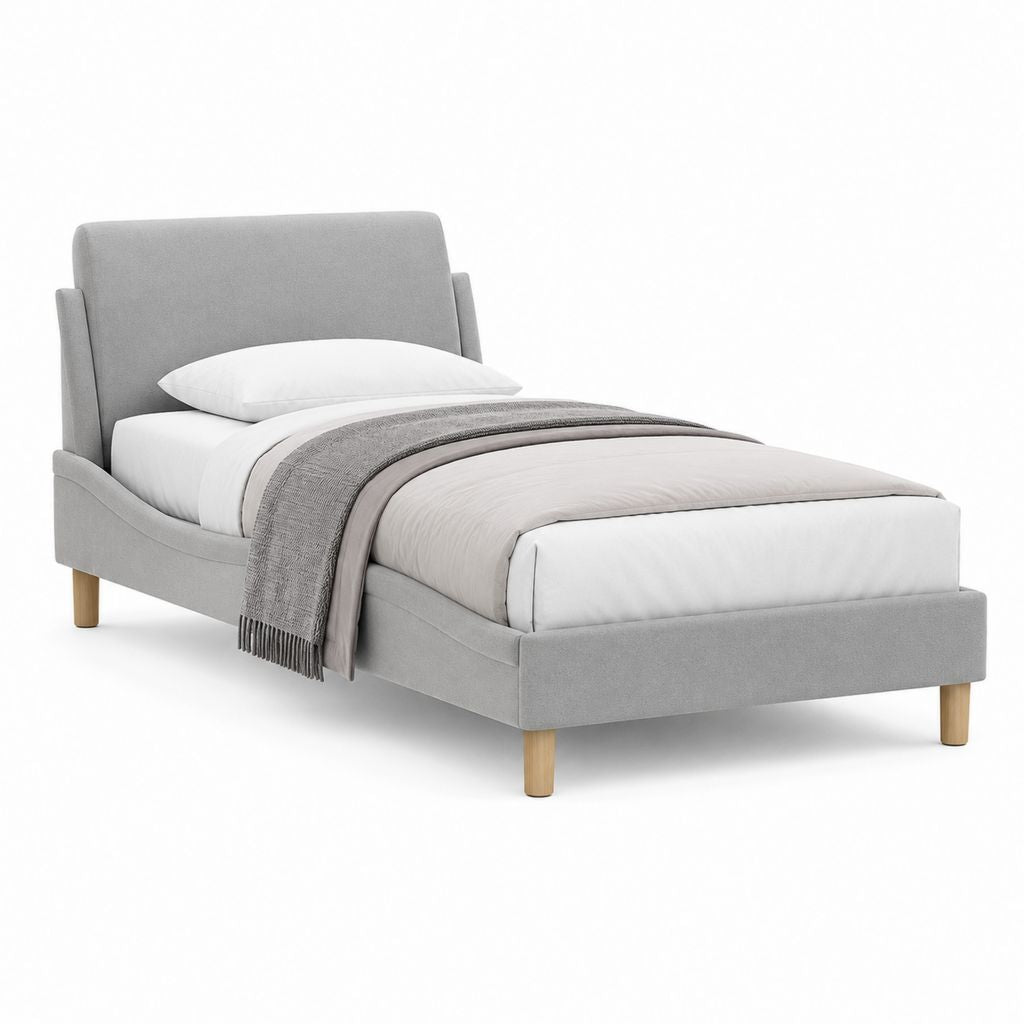 Lit simple capitonné gris en polyester avec cadre rectangulaire 90 x 190 cm