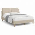 Cadre de lit double beige en polyester avec tête de lit capitonnée 160 x 200 cm