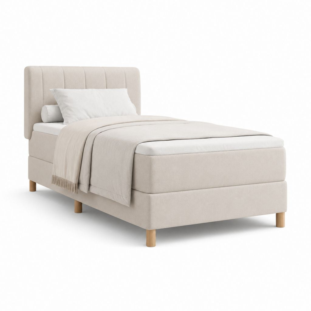 Lit simple capitonné rectangulaire beige en polyester 90 x 190 cm 208 x 98 x 110 cm
