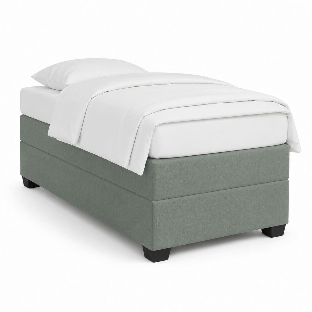 Lit une place avec sommier tapissier vert gris en polyester rectangulaire 90 x 190 cm