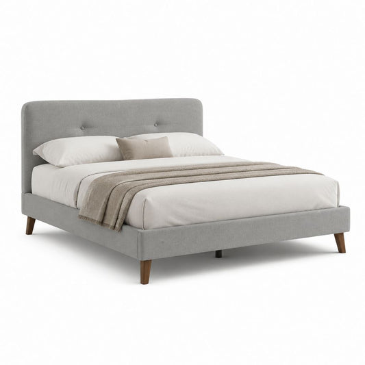 Lit double cadre de lit rectangulaire gris en polyester 160 x 200 cm