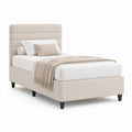 Cadre de lit double beige en polyester avec tête de lit capitonnée 140 x 190 cm