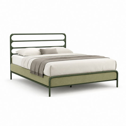 Lit double cadre de lit vert en acier avec panneaux en polyester 160 x 200 cm