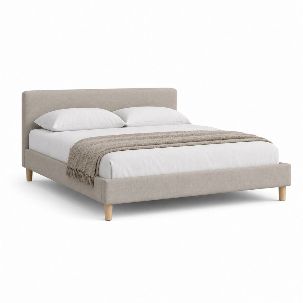 Cadre de lit double beige en polyester rectangulaire 160 x 200 cm