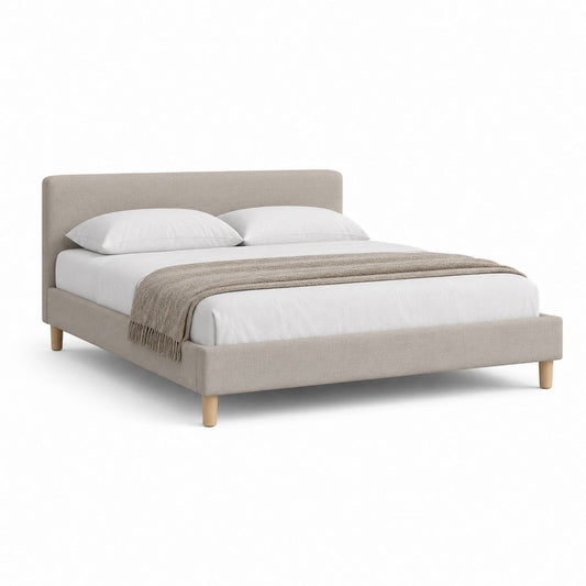 Cadre de lit double beige en polyester rectangulaire 160 x 200 cm
