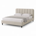 Lit double 160 x 200 cm beige en polyester avec tête de lit capitonnée