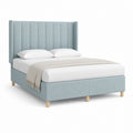 Cadre de lit double 160 x 200 cm bleu clair en polyester avec tête de lit capitonnée verticale