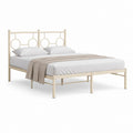 Cadre de lit double 140 x 190 cm beige en acier avec tête de lit à motifs circulaires