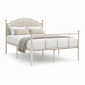 Lit double 160 x 200 cm beige en acier avec tête de lit rembourrée arquée