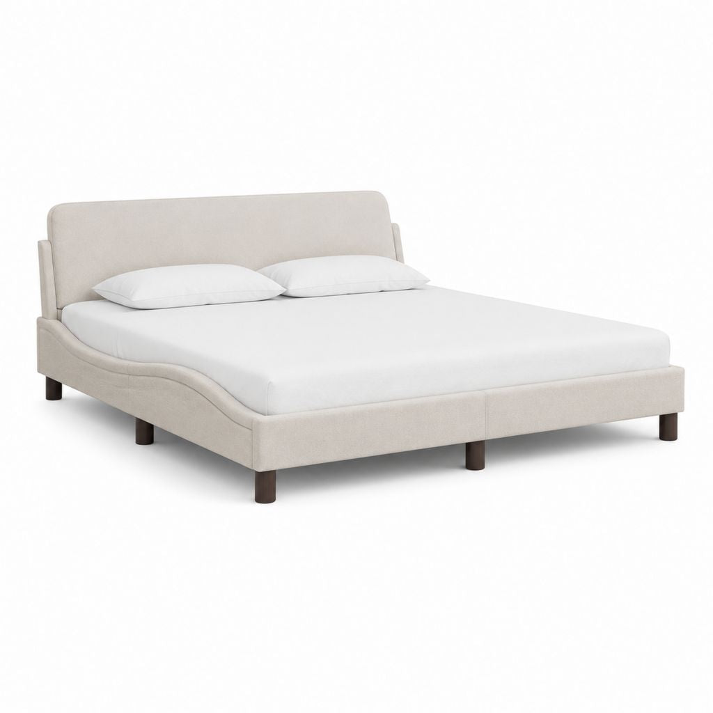 Lit double cadre de lit beige en polyester rectangulaire 160 x 200 cm