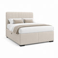 Lit coffre 160 x 200 cm beige en polyester avec tête de lit capitonnée
