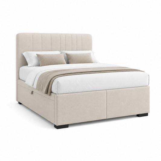 Lit coffre 160 x 200 cm beige en polyester avec tête de lit capitonnée