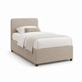 Lit une place capitonné beige en polyester 90 x 190 cm avec cadre et tête de lit
