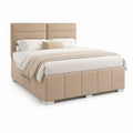 Lit coffre 160 x 200 cm beige en polyester avec tête de lit capitonnée