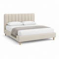 Cadre de lit double 160 x 200 cm beige en polyester avec tête de lit capitonnée