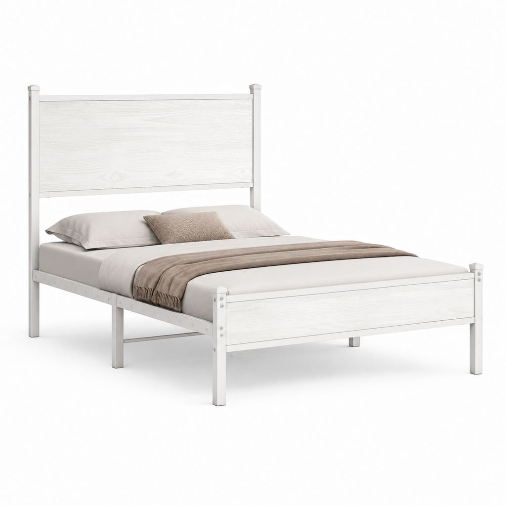 Lit double avec cadre en pin massif blanc 140 x 190 cm