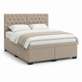 Lit coffre capitonné beige en velours polyester 160 x 200 cm avec tête de lit haute