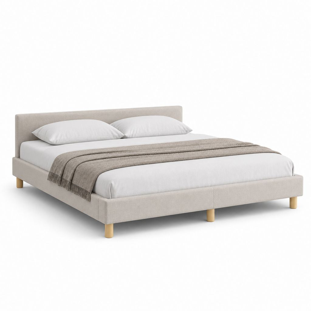 Lit double avec cadre de lit beige en polyester rectangulaire 160 x 200 cm