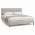 Lit double capitonné beige en polyester rectangulaire avec cadre 160 x 200 cm 176 x 217 x 112 cm