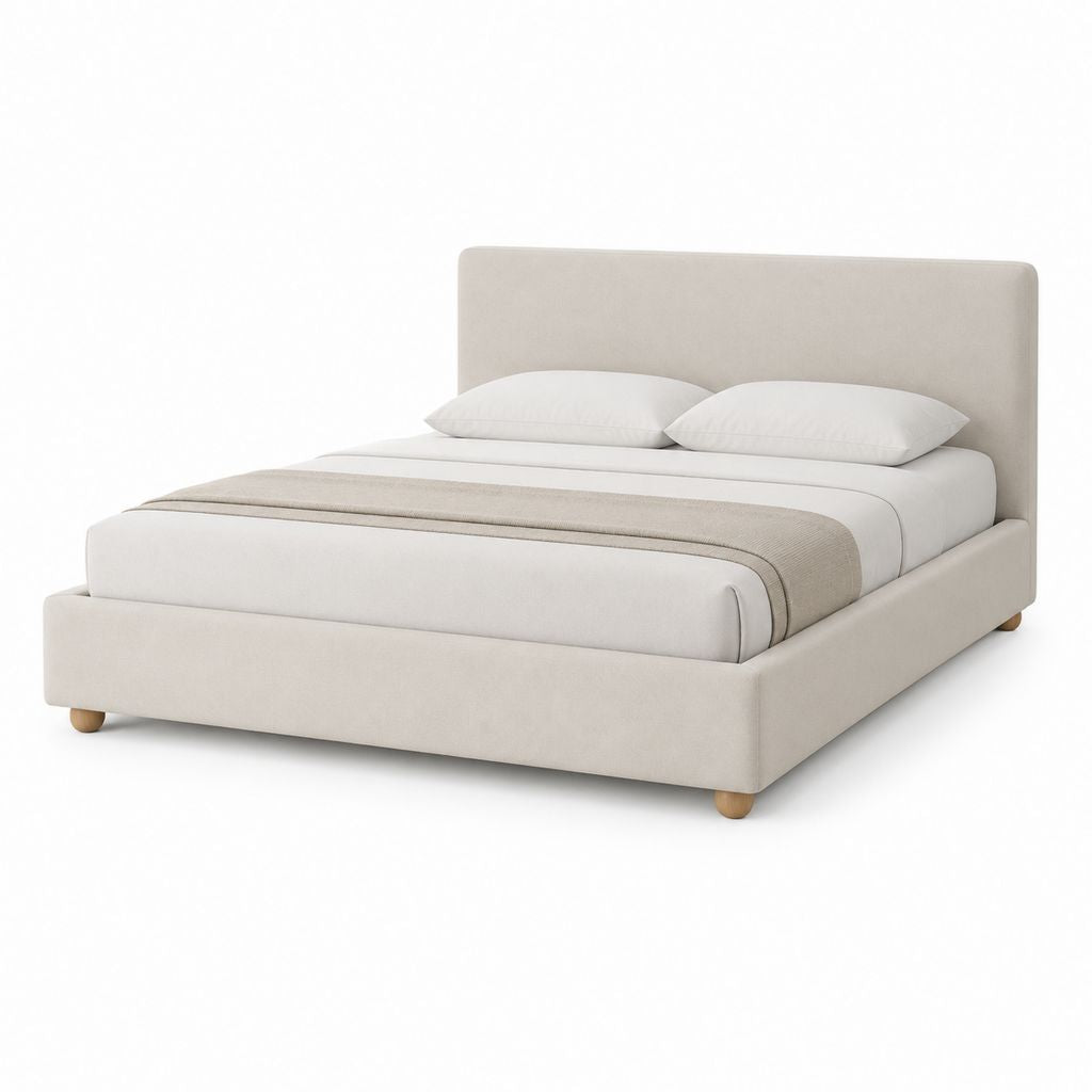 Lit double avec tête de lit beige en polyester rectangulaire 160 x 200 cm