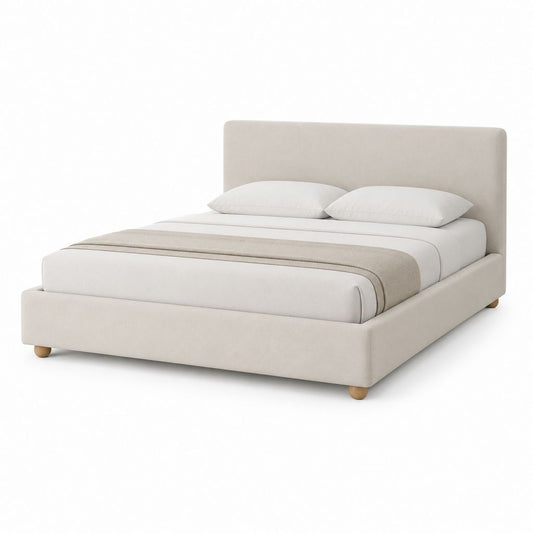 Lit double avec tête de lit beige en polyester rectangulaire 160 x 200 cm