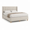 Lit double capitonné beige en polyester avec cadre 160 x 200 cm 174 x 220 x 120 cm