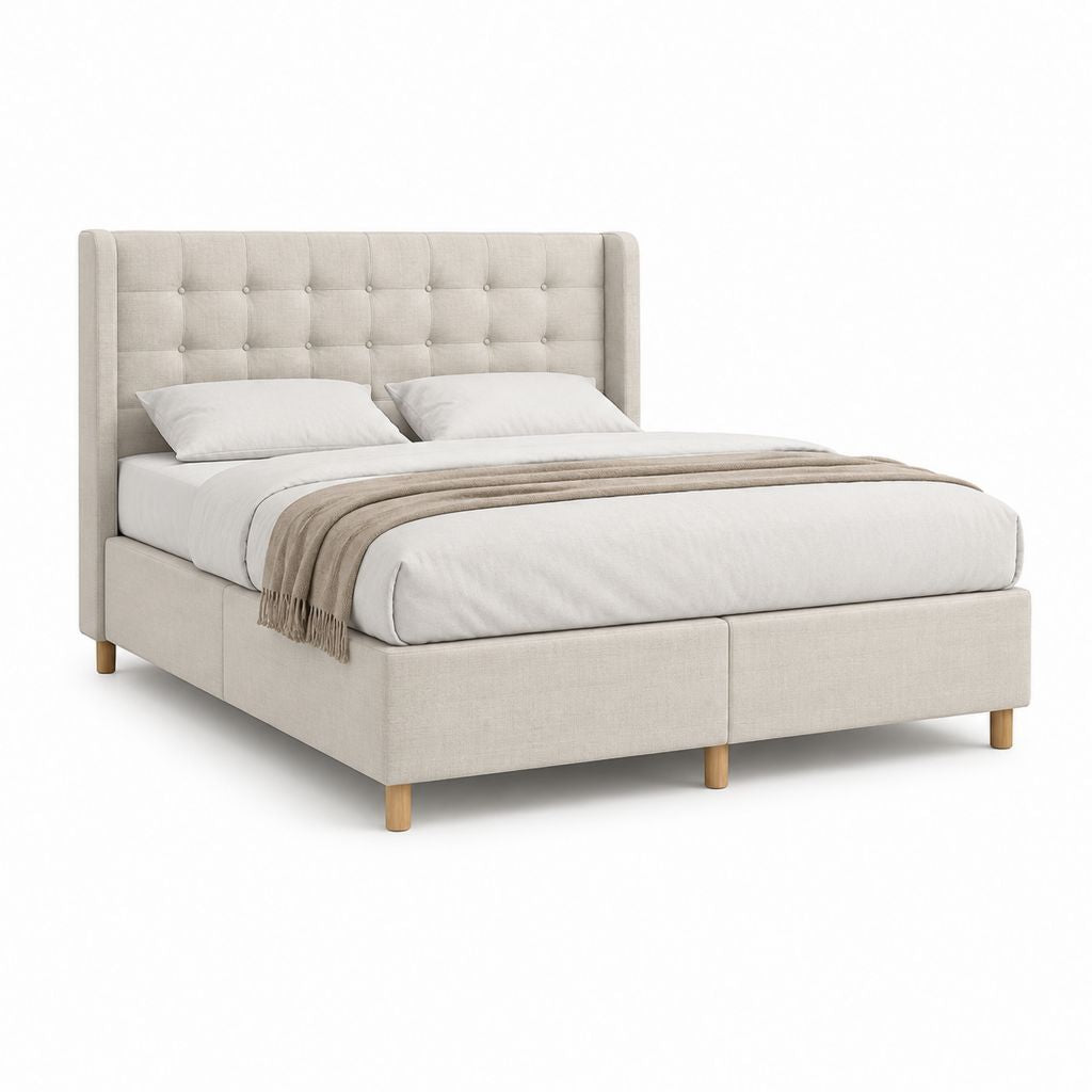 Lit double capitonné beige en polyester avec cadre 160 x 200 cm 174 x 220 x 120 cm