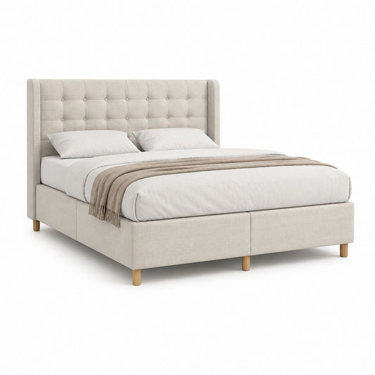 Lit double capitonné beige en polyester avec cadre 160 x 200 cm 174 x 220 x 120 cm